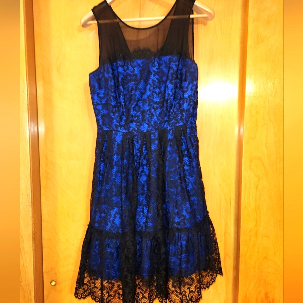Moulinette Soeurs Blue and Black Lace Midi Dress